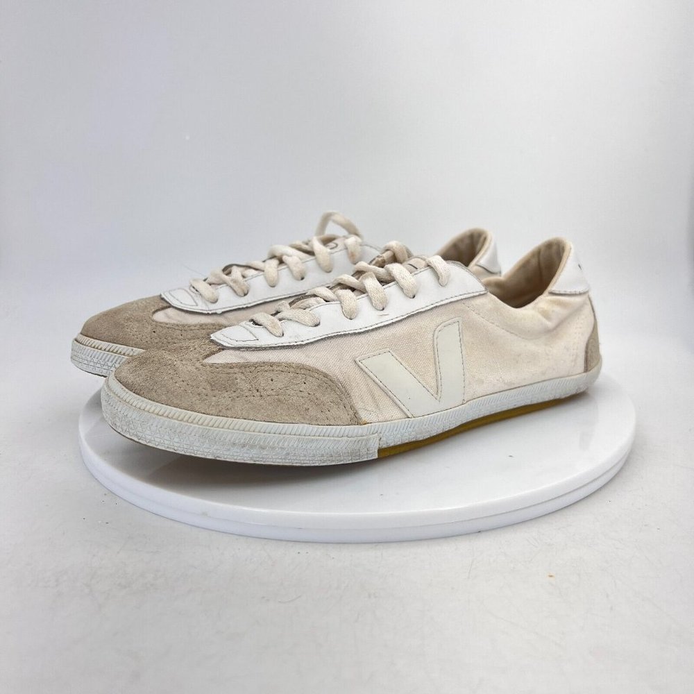 Veja Volley Women Size 9 White Beige Canvas Suede Low Top Lace Up Training Shoes